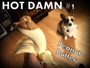 That's peanut butter on a banana.  Yes, it's delicious.